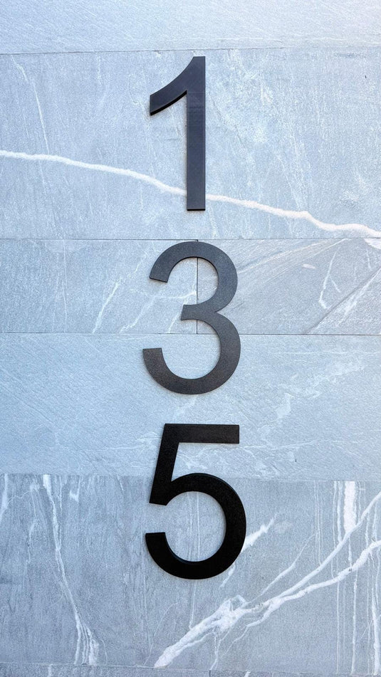 Custom 3D Printed House Numbers | Modern Black, Self Adhesive Or Screw ( with Floating option) — view 3